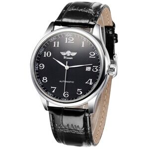 Winner Automatic Mechanical Wrist Watch Black Leather Strap Calendar Day NEW‎